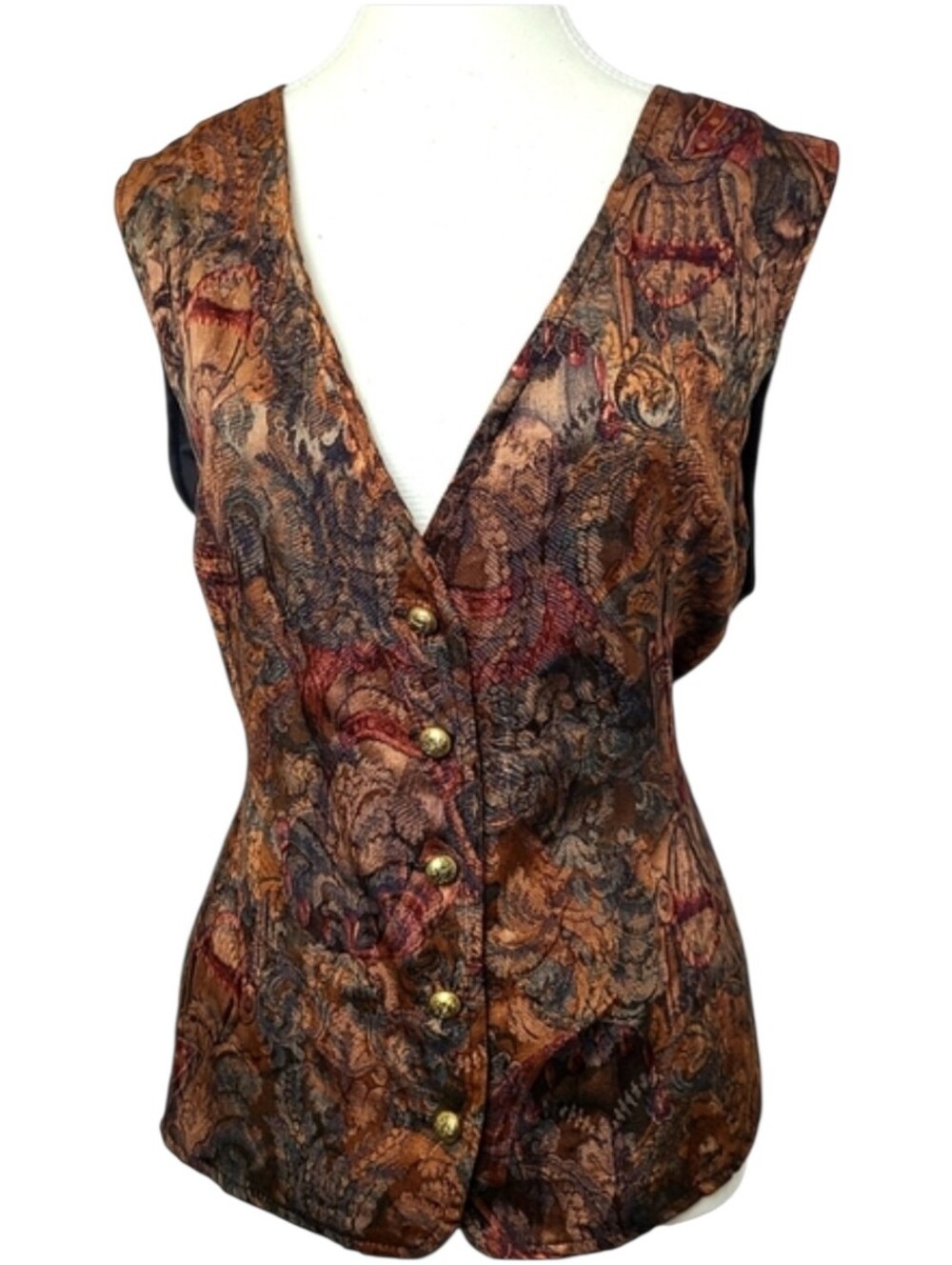 Vintage Studio Femme black brown button down vest size 14 dark academia boho